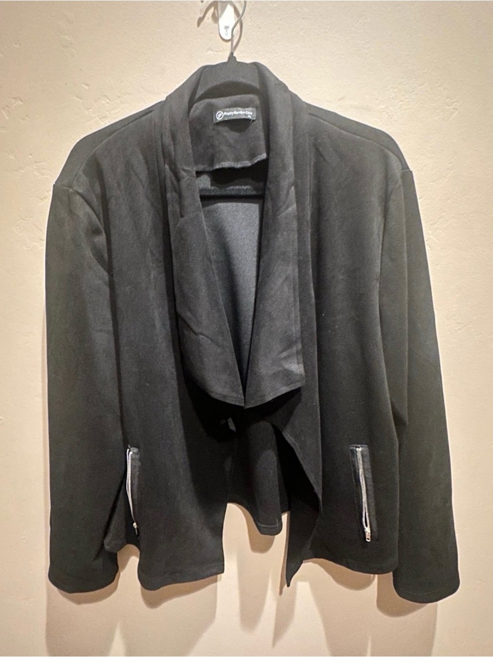 PrettyGardenChic Black Open Front Zip Pocket Drape Jacket XL